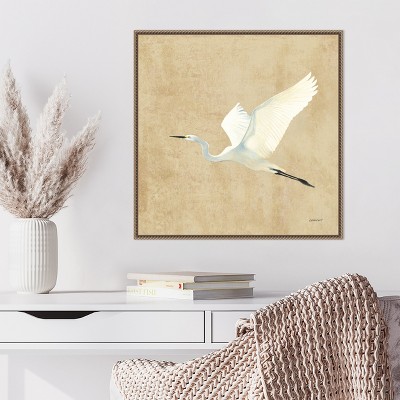 Beaded Framed Egret Print on Canvas Wall Art