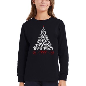 LA Pop Art Paw Christmas Tree - Girl's Word Art Long Sleeve T-Shirt - 1 of 4