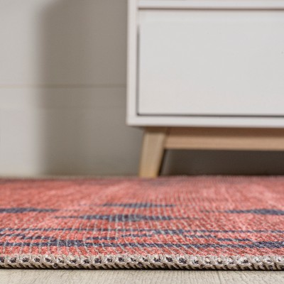 Korsa Red and Dark Gray Geometric 9' x 12' Washable Area Rug