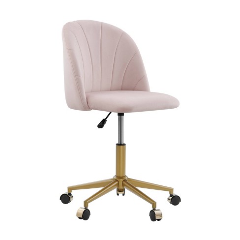 Costway Pink Velvet Accent Office Armchair Adjustable Swivel