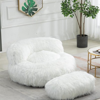 Panpan Bean Bag Chairs With Memory Foam,37 W White Teddy Bean Bag