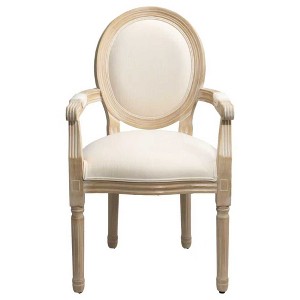 Gulches French Style Dining Chairs Set of 2, Beige Linen Upholstery, Carved Armrests, Dense Foam Cushion, Rubber Wood Legs - 1 of 4
