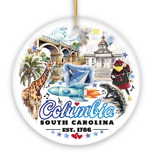 Artistic Souvenir of Columbia City Landmarks and Icons Ceramic Ornament, the Heart of South Carolina| OrnamentallyYou - 1 of 4