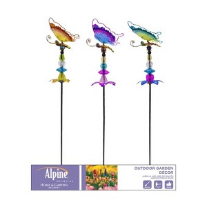 Alpine Multicolored Glass/Metal 36 in. H Butterfly/Flower/Jewels Outdoor Garden Stake - Case of 24 - 1 of 1