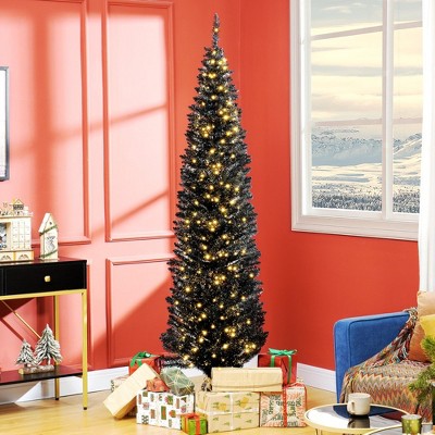 NAYSAYE 7FT Pre-Lit Artificial Christmas Tree 499 Branch Tips Pencil Shape Indoor Holiday Tree Durable PVC and Steel Sturdy Base Easy Setup, Green