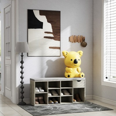 Entryway Shoe Bench with Cushion,Storage Bench with Drawer and Open Compartments,Rectangular Shoe Rack Bench for Hallway Bedroom-Cuddlewood
