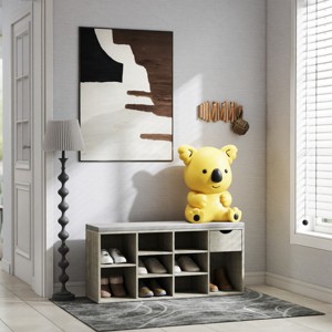 Entryway Shoe Bench with Cushion,Storage Bench with Drawer and Open Compartments,Rectangular Shoe Rack Bench for Hallway Bedroom-Cuddlewood - 1 of 4