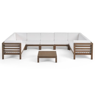 Oana 7pc Acacia Wood Sectional Sofa Set - Gray/White - Christopher Knight Home