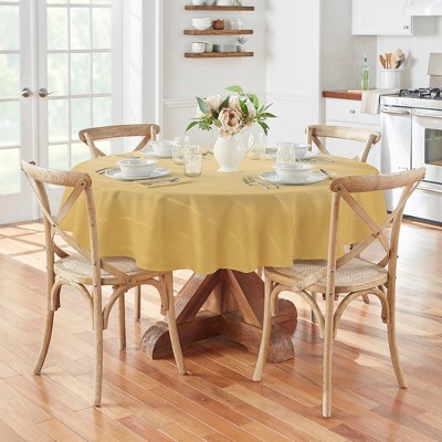 Ribbon Gold 90" Round Polyester Plaid Tablecloth