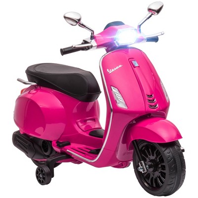 Qaba Vespa Licensed Electric Motorcycle for Kids, 6V Toddler Motorcycle with Music, FM Radio, Headlight, Single Button Start, Pink