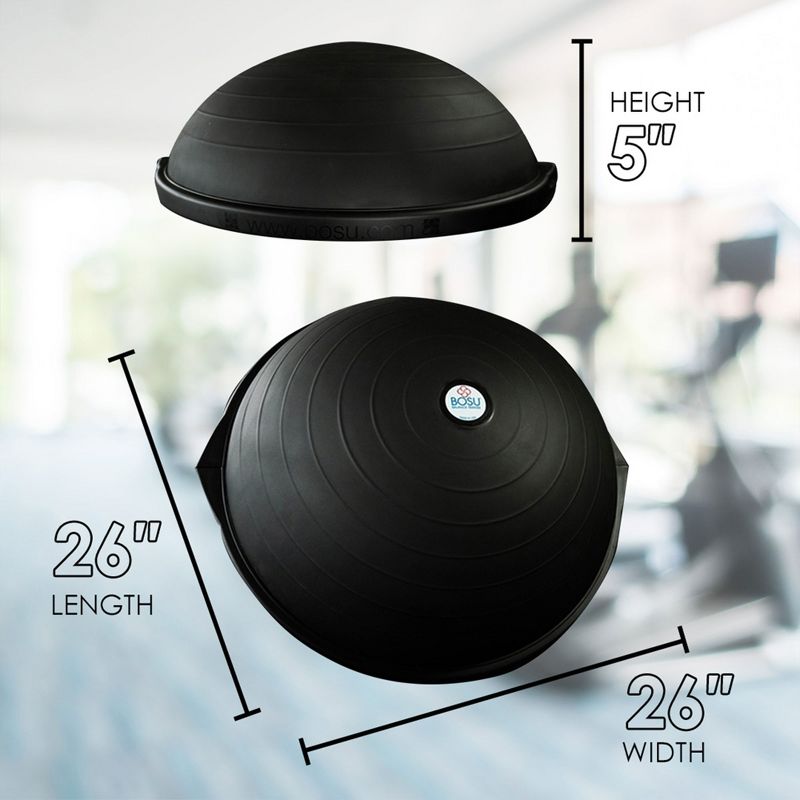 Bosu Multi Functional Original Home Gym 26 Inch Full Body Balance Strength Trainer Ball Equipment with Guided Workouts and Pump, Matte Black, 2 of 7