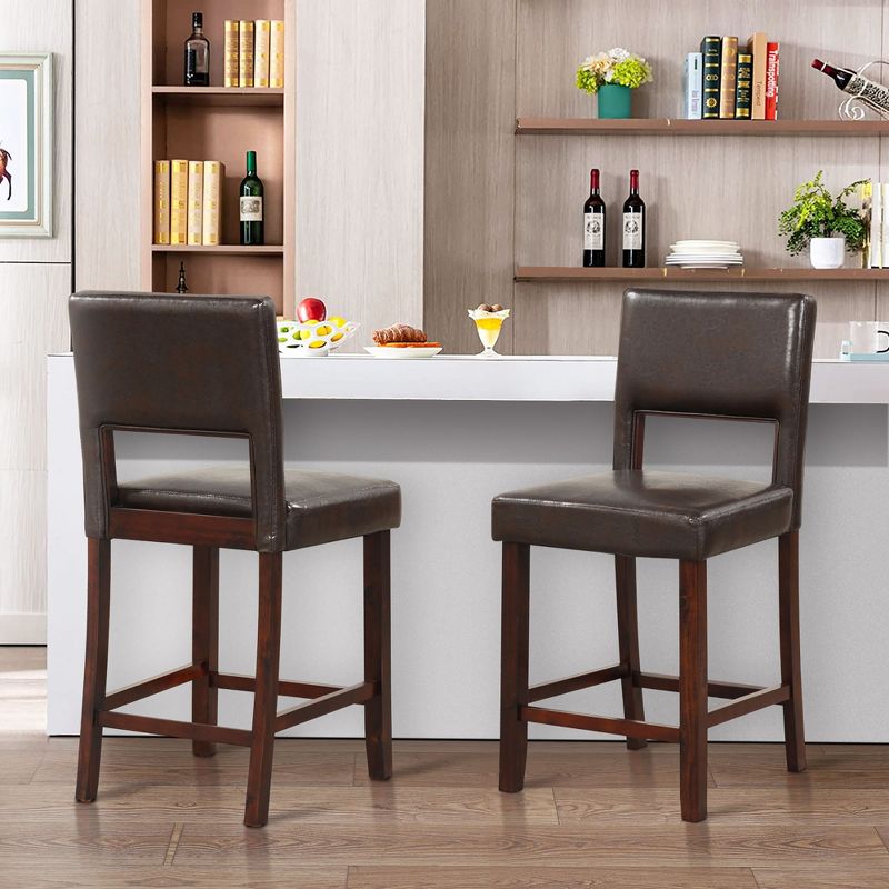 Tangkula 4-Piece Linen Fabric/PVC Leather Counter Height Bar Stool Set w/ Back & Rubber Wood Legs, 2 of 10