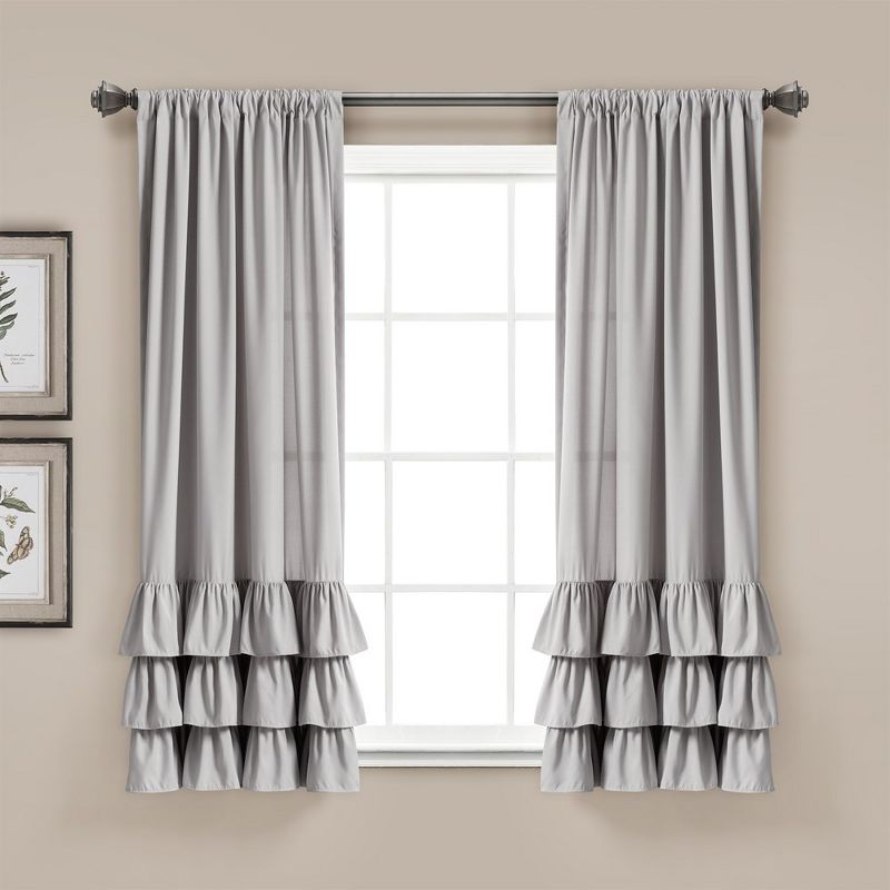 Home Boutique Allison Ruffle Window Curtain Panels Light Gray 40X63 Set, 1 of 2