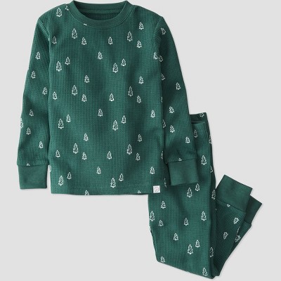 Toddler 2pc Organic Cotton Thermal Trees Pajama Set - little planet by carter's Green