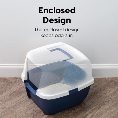Navy and White Jumbo Enclosed Hooded Cat Litter Box with Scoop