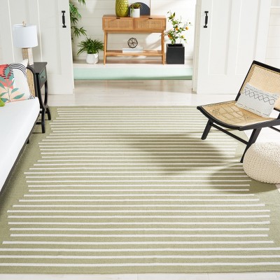 Ivory and Light Green Hand-Crafted Cotton 9' x 12' Flatweave Rug