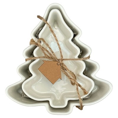 BIA Cordon Bleu Holiday Tree Bowl Set, 12oz & 6oz - Nesting Stoneware Bowls, Stackable Serveware - Decorative Christmas Table Accent, Dishwasher Safe