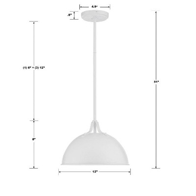 Farmhouse Matte Black and White Crystal Bowl Pendant Light