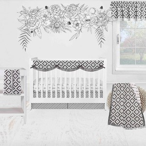 Bacati - Love Aztec Design/Print Gray/Silver 6 pc Crib Bedding Set with Long Rail Guard Cover - 1 of 4