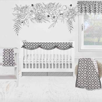 Bacati - Love Aztec Design/Print Gray/Silver 6 pc Crib Bedding Set with Long Rail Guard Cover