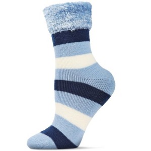 Memoi Women's Multi Stripe Plush Cabin Socks Dusty Blue 9-11 - 1 of 4