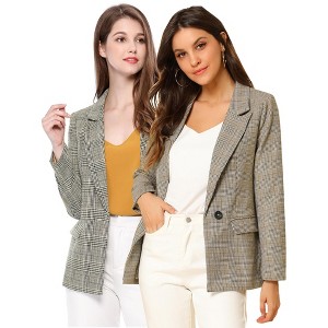 INSPIRE CHIC Women's Notched Lapel One Button Boyfriend Plaid Suit Blazer 2 Packs - 1 of 4