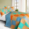 Slickblue 3 PC Full/Queen Quilt Set, Vermicelli-Quilted TC Fabric, Machine Washable, Patchwork, Blue/Brown - 4 of 4