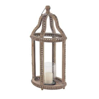 29" x 13" Rustic Glass/Wood Cage Style Candle Holder Brown - Olivia & May