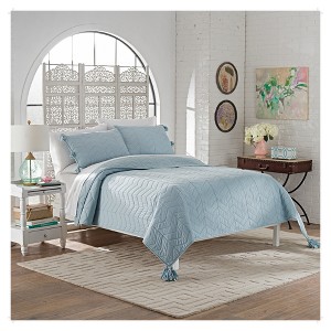 Blue Solid Nadia Quilt Set (Queen) 3pc - Marble Hill