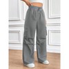 Women's Elastic Waist Cargo Pants - High-Rise Wide Leg Work Pants with Drawstring - 2 of 4