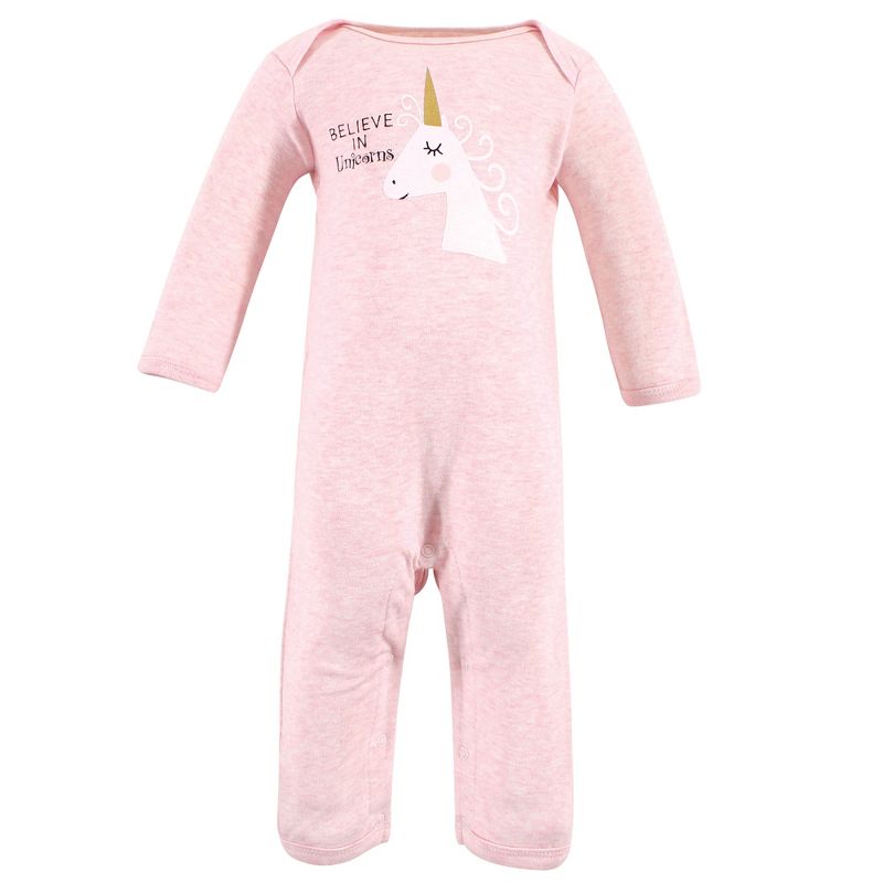 Luvable Friends Baby Girl Cotton Coveralls 3pk, Unicorn, 3 of 6