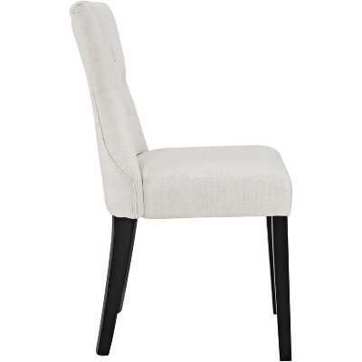 Elegant Beige Upholstered Wood Side Chair with Tapered Back