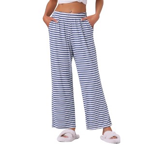 INSPIRE CHIC Women's Cotton Stretchy Elastic Waist Straight Wide-Leg Pajama Pants with Pockets - 1 of 4