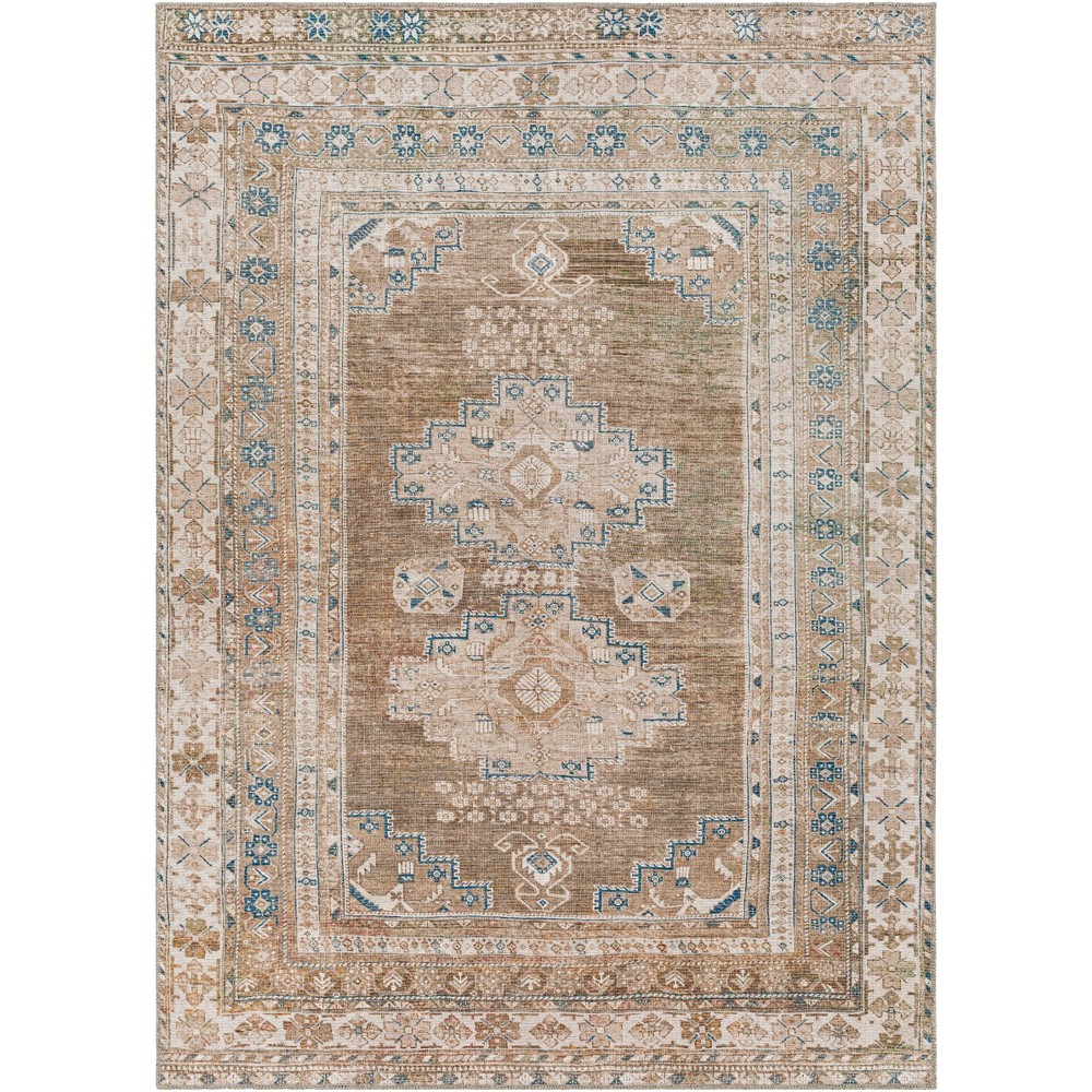 Photos - Area Rug Livabliss 6'7"x9' Colin Traditional Machine Washable Rug Tan: Flatweave, Pet Friendly, Medallion Pattern