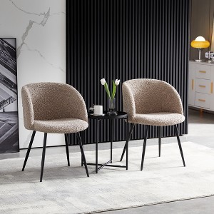 VYNXARIA Adjust Legs Upholstered teddy faux fur dining armrest chair set of 2 ,Light Brown - 1 of 4