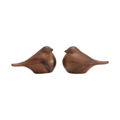 Sanger Set of 2 Modern Abstract Walnut Finish Tabletop Bird Sculpture Figures