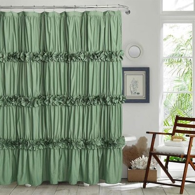 Victorian Ruffle Shower Curtain, Ruched Microfiber Vintage Handcrafted Bow Tie Bath Curtain for Master Bathroom