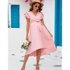 Women's Maternity Dress Wrap V Neck Ruffle Sleeveless Dress Casual Flowy Nursing Midi Dress with Belted for Babyshower Photoshop - 4 of 4