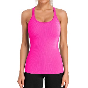 Attraco Women's Ribbed Workout Tank Tops with Built in Bra Tight Racerback Scoop Neck Athletic Top Sport Tops - 1 of 4