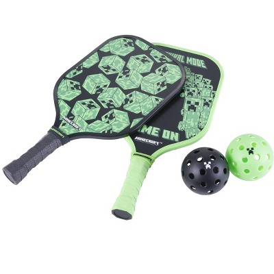 Minecraft 7-Piece Pickleball Set - 2 Wood Paddles, 4 Pickleballs & Carry Bag Case