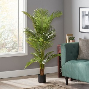 Sapphtopaz Artificial Palm Tree Faux Plants, Artificial Tree Indoor with Natural Wood Trunk, Room Decor for Home, Porch - 1 of 4