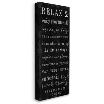 Stupell Industries Relax and Enjoy Self Care Phrases Work Break Motivational Gallery Wrapped Canvas Wall Art, 10 x 24
