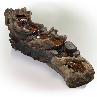 Alpine 20" Rainforest River Rapids Stone Resin Fountain with LED Lights Brown