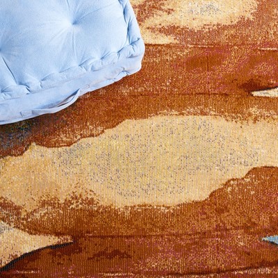 Ivory Abstract Synthetic Rectangular Area Rug, 5'1" x 7'6"