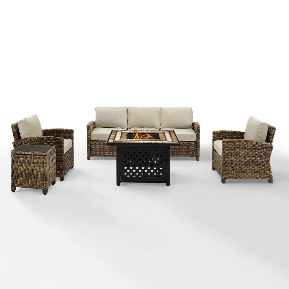 Photos - Garden Furniture Crosley Bradenton 5pc Outdoor Wicker Sofa Set with Fire Table Sand  