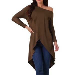 Seta T Women's One Shoulder Long Sleeve High Low Asymmetrical Hem Tunic Blouse - 1 of 4