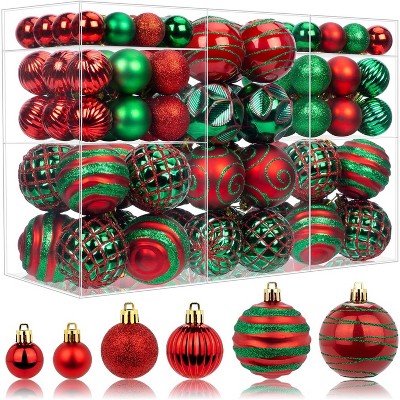 100 Pcs Christmas Ball Ornaments Set, Red and Green Xmas Tree Decoration, Shatterproof Decorative Hanging Balls with Loop for Christmas Party