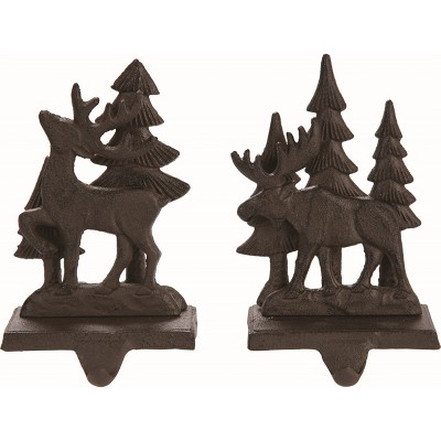 Transpac Metal Black Christmas Deer and Tree Stocking Holder Set of 2
