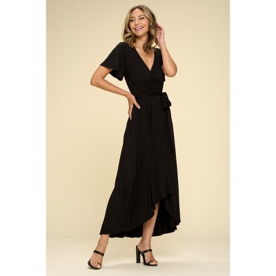 West K Women's Georgia Faux-wrap Dress With High-low Hem And Tie Waist -  Small - Black : Target