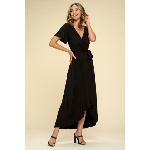 Black high hotsell low wrap dress